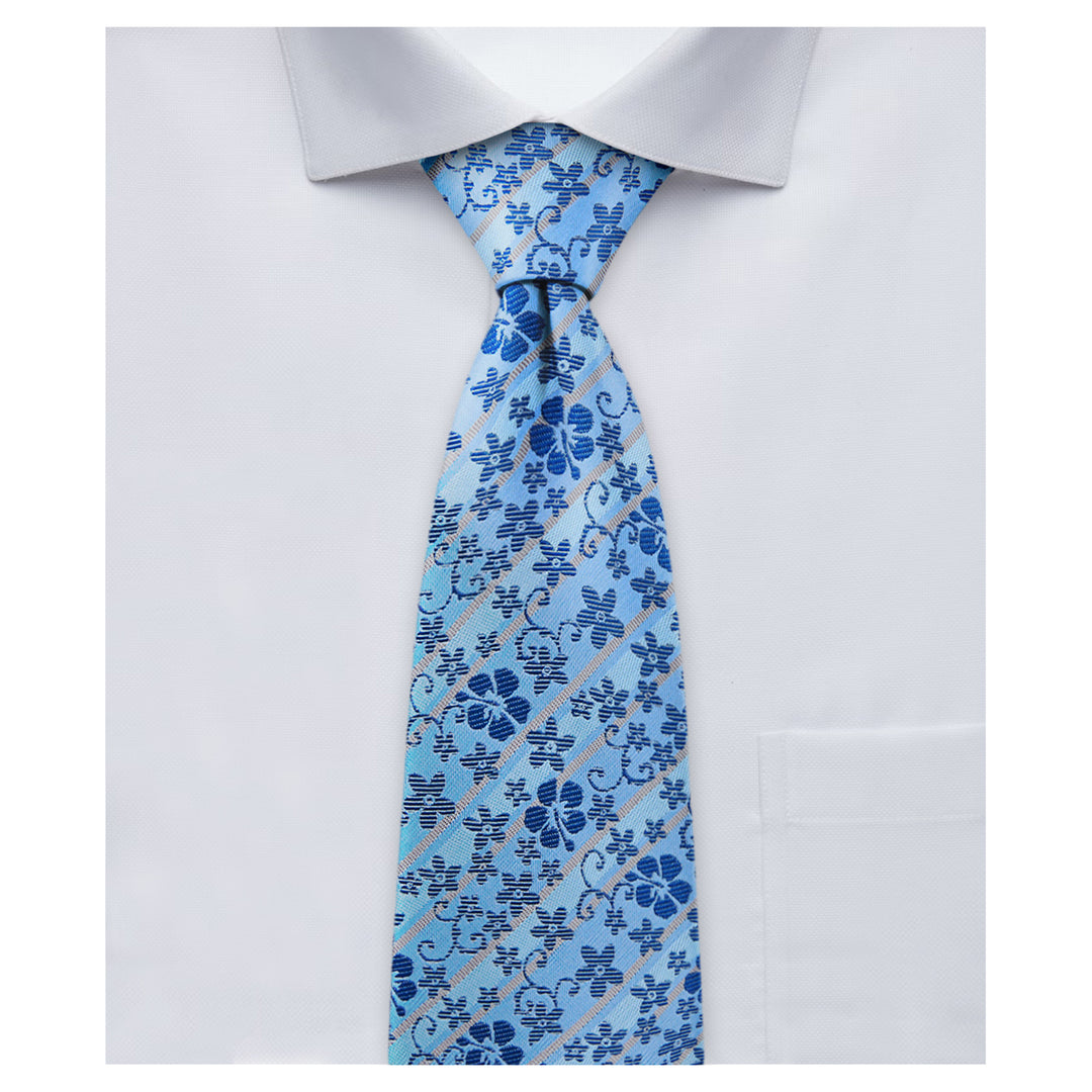 Wedding Floral Slim Tie - Blue Taupe