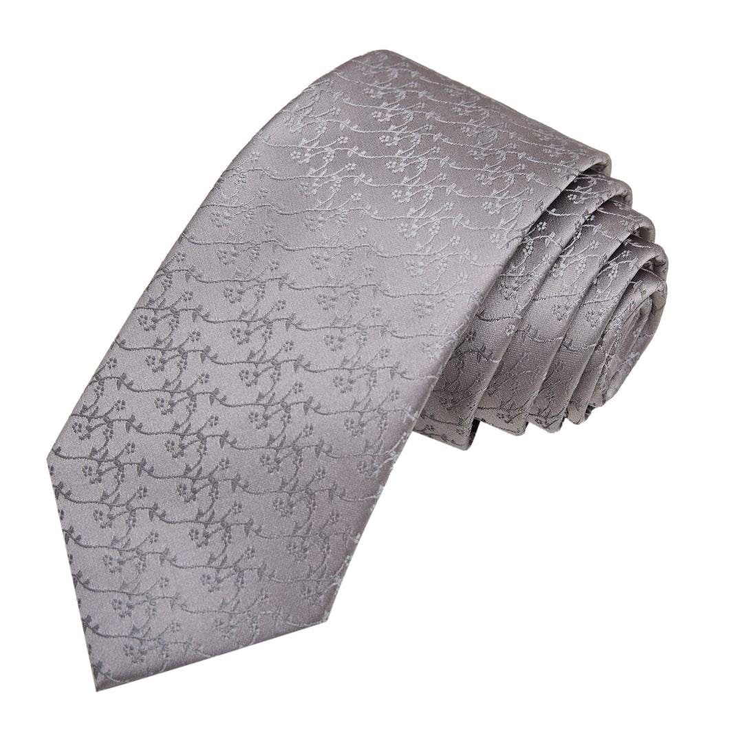 Delicate Vine Slim Tie - Silver Gray