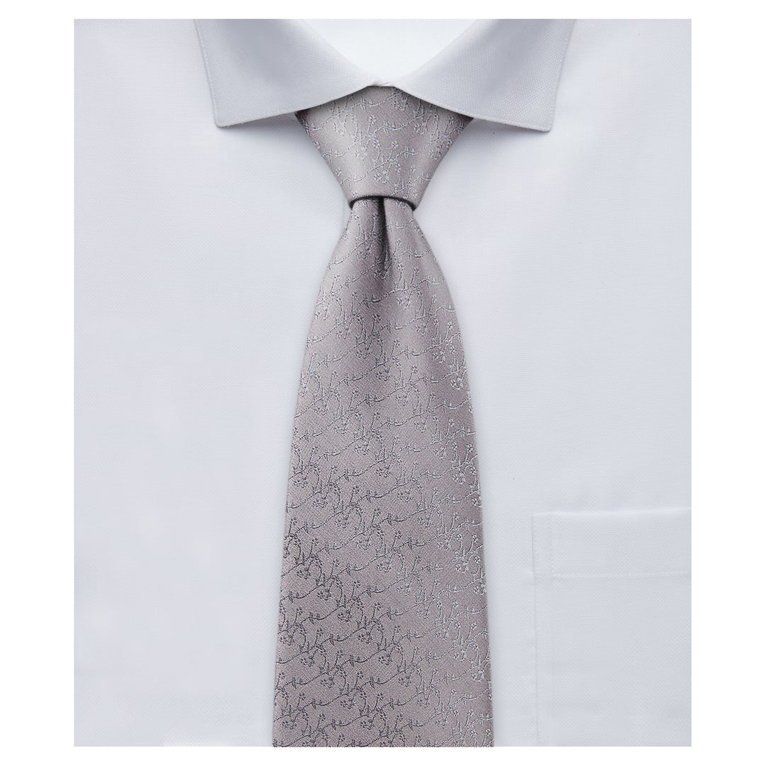 Wedding Delicate Vine Slim Tie - Silver Gray