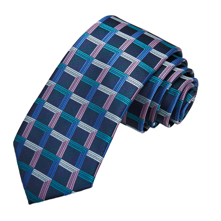 Checkered Slim Tie - Navy