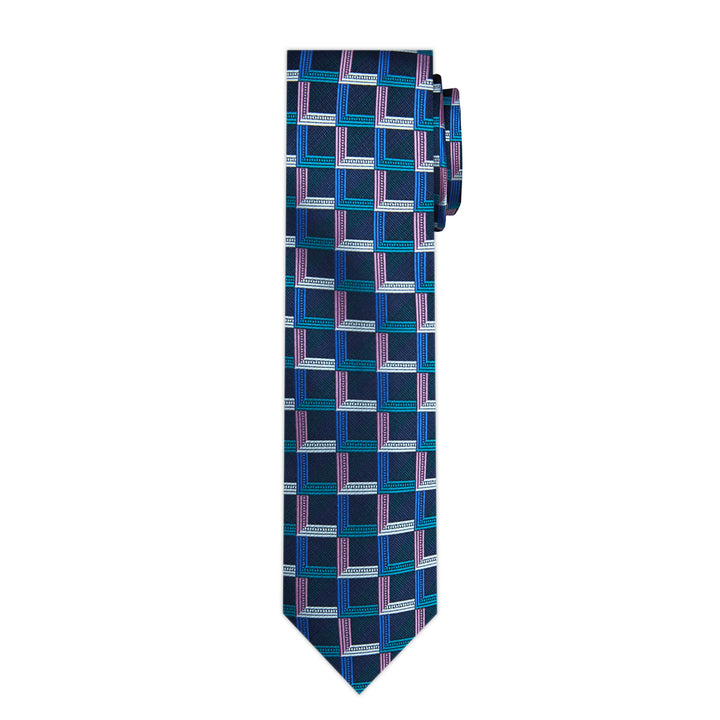 Checkered Slim Tie - Navy