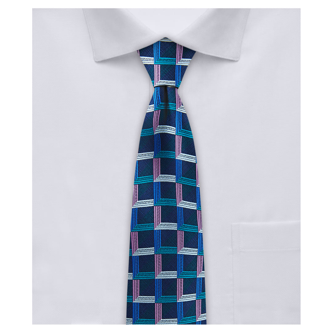 Checkered Slim Tie - Navy