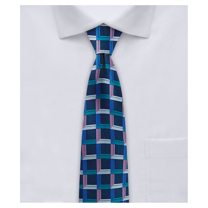 Checkered Slim Tie - Navy