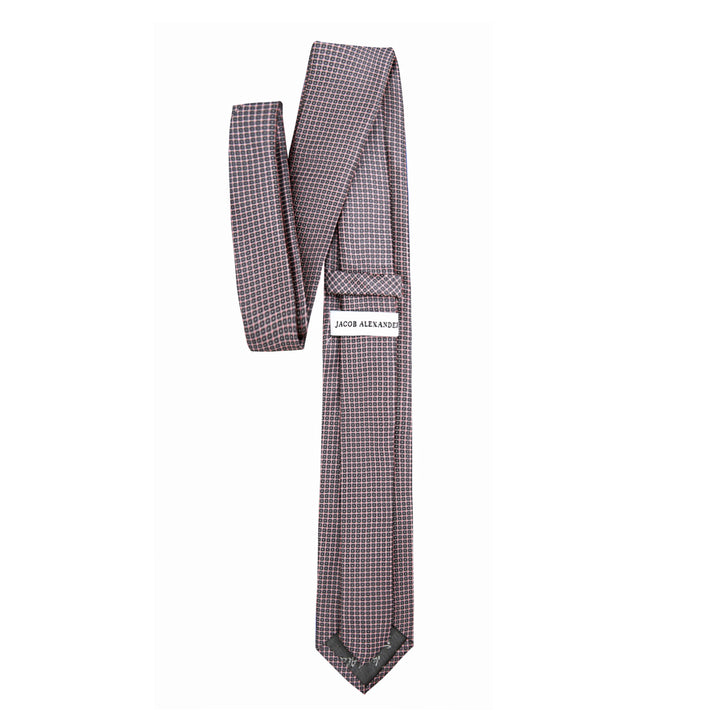 Dotted Squares Slim Tie - Pink Gray