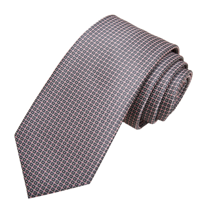 Dotted Squares Slim Tie - Pink Gray