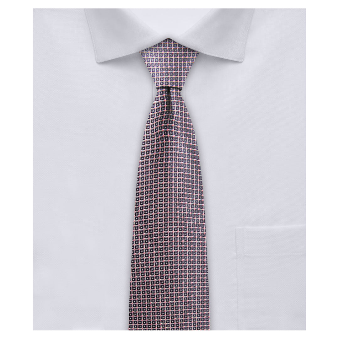 Dotted Squares Slim Tie - Pink Gray