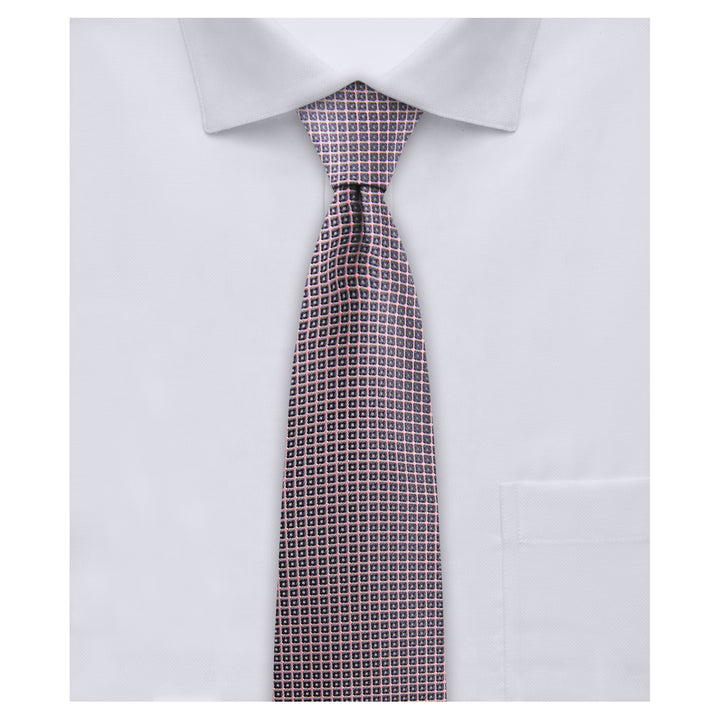 Dotted Squares Slim Tie - Pink Gray