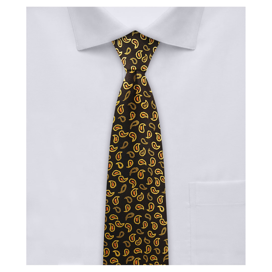 Paisley Slim Tie - Black Yellow