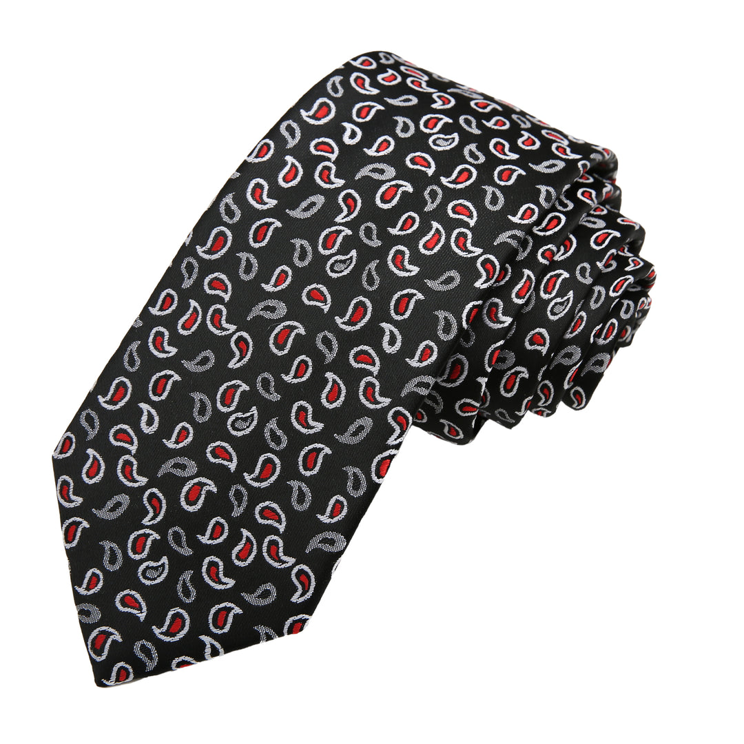 Paisley Slim Tie - Black Red