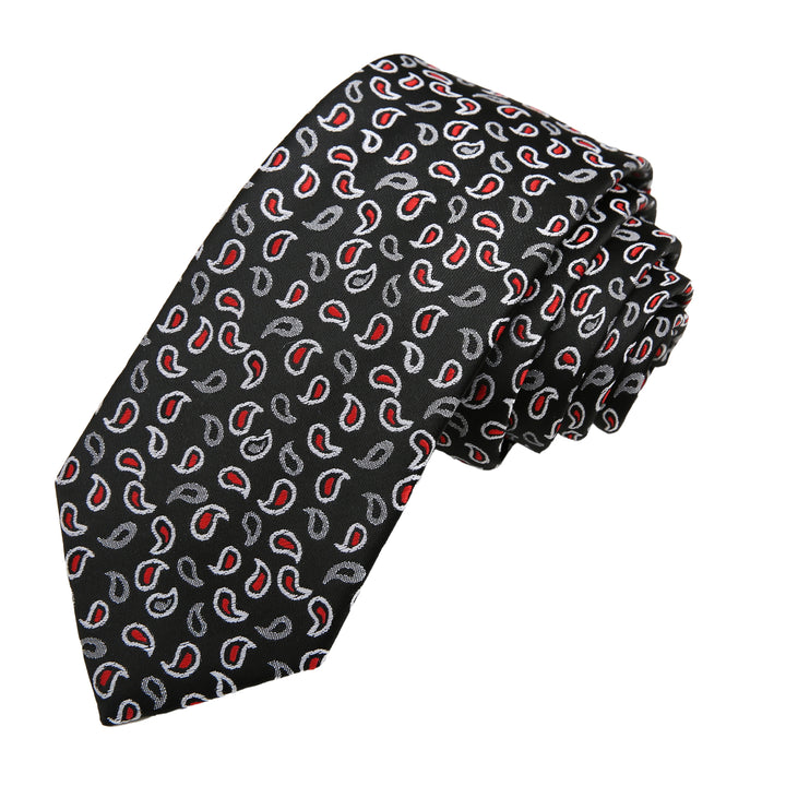 Paisley Slim Tie - Black Red