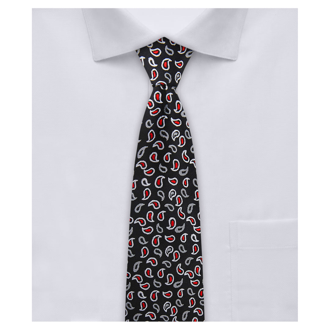 Paisley Slim Tie - Black Red