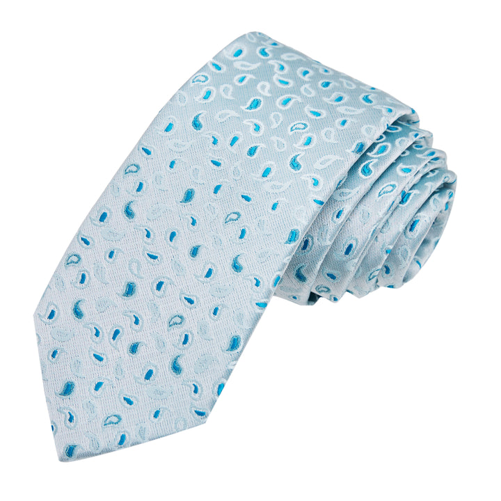 Paisley Slim Tie - Silver Aqua