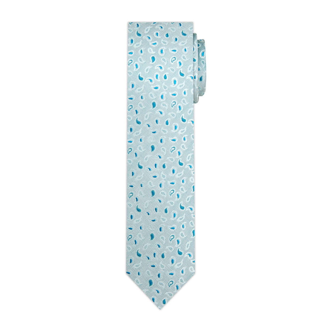 Paisley Slim Tie - Silver Aqua