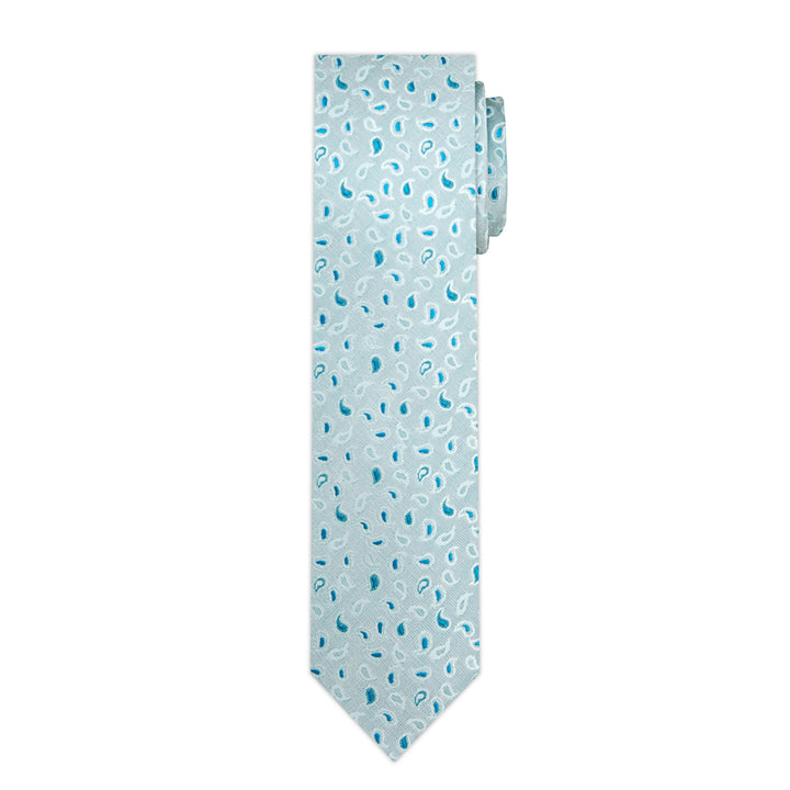 Paisley Slim Tie - Silver Aqua