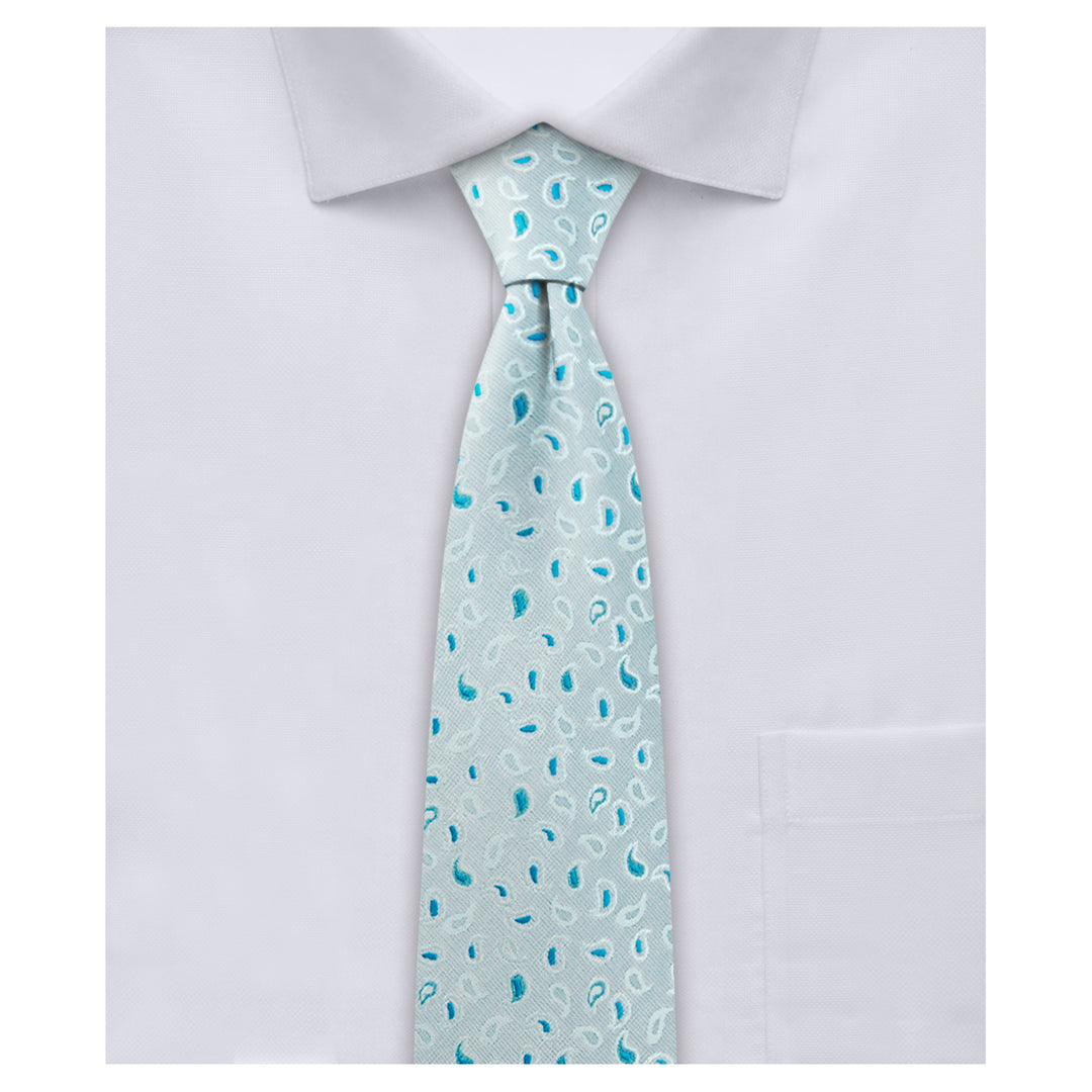 Paisley Slim Tie - Silver Aqua