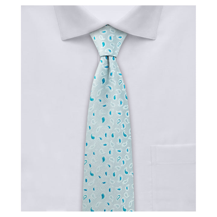 Paisley Slim Tie - Silver Aqua