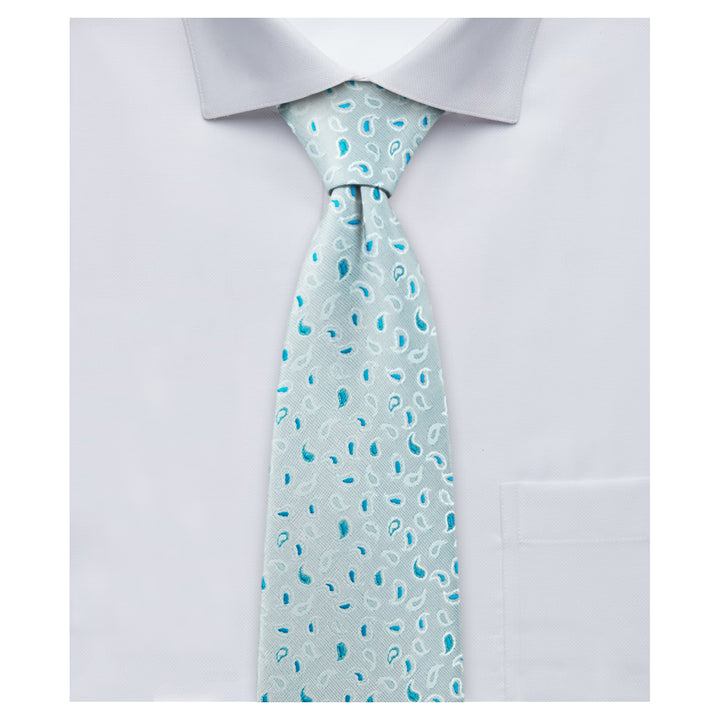Paisley Tie - Silver Aqua