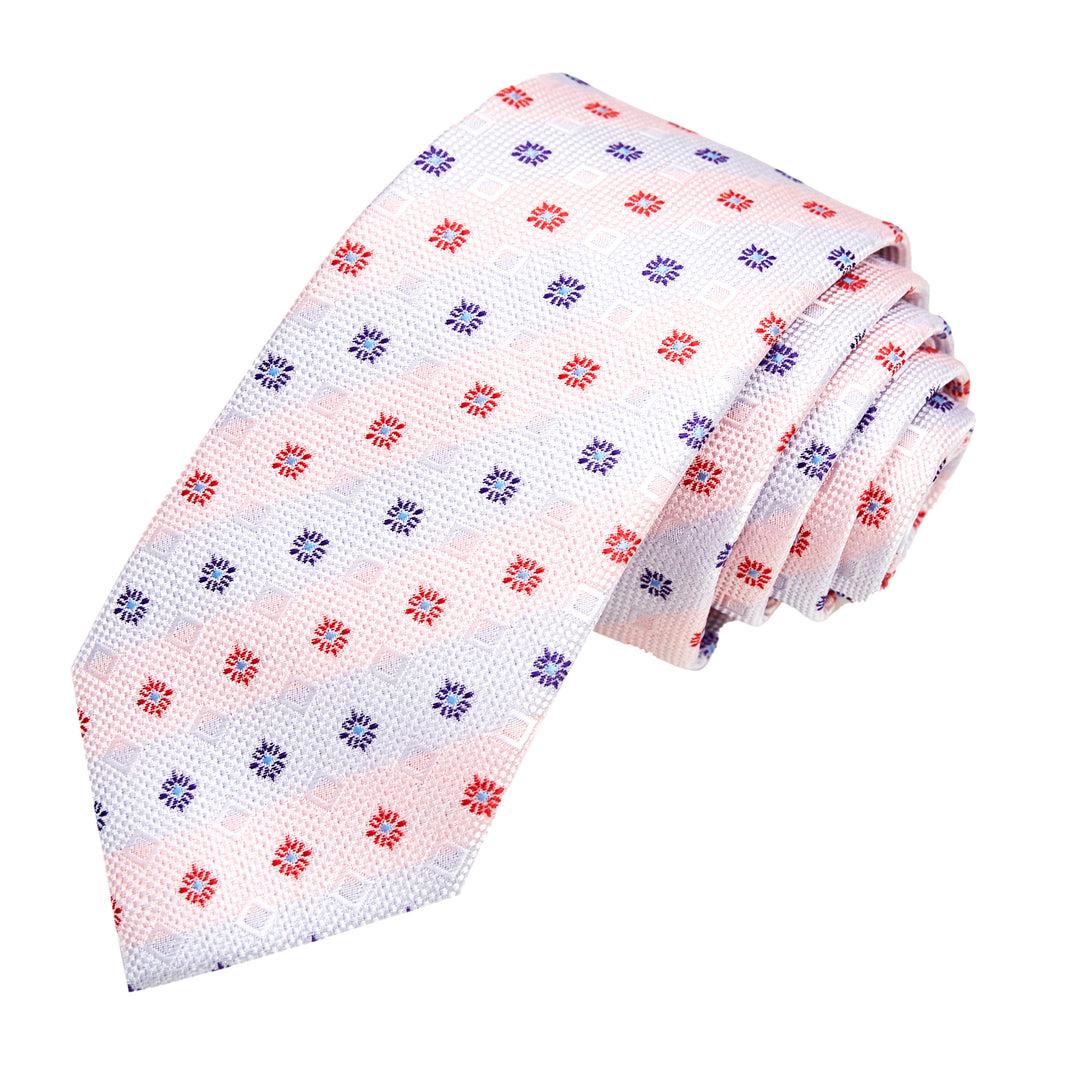 Square Deco Slim Tie - Light Red Blue