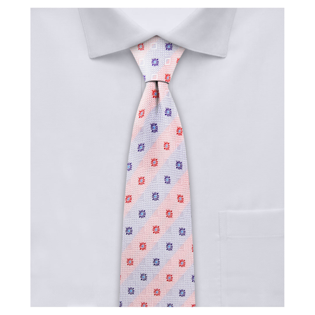 Square Deco Slim Tie - Light Red Blue