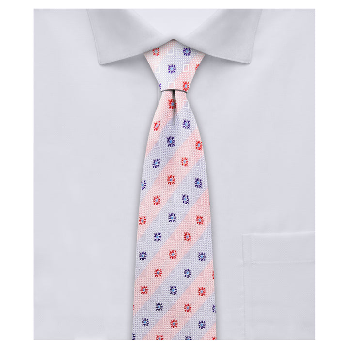 Square Deco Slim Tie - Light Red Blue