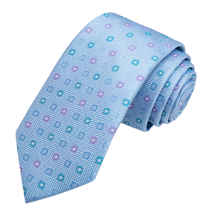Square Deco Slim Tie - Teal Light Blue