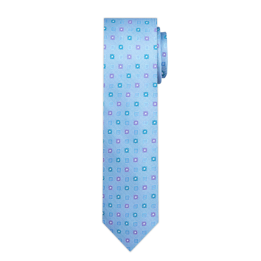 Square Deco Slim Tie - Teal Light Blue