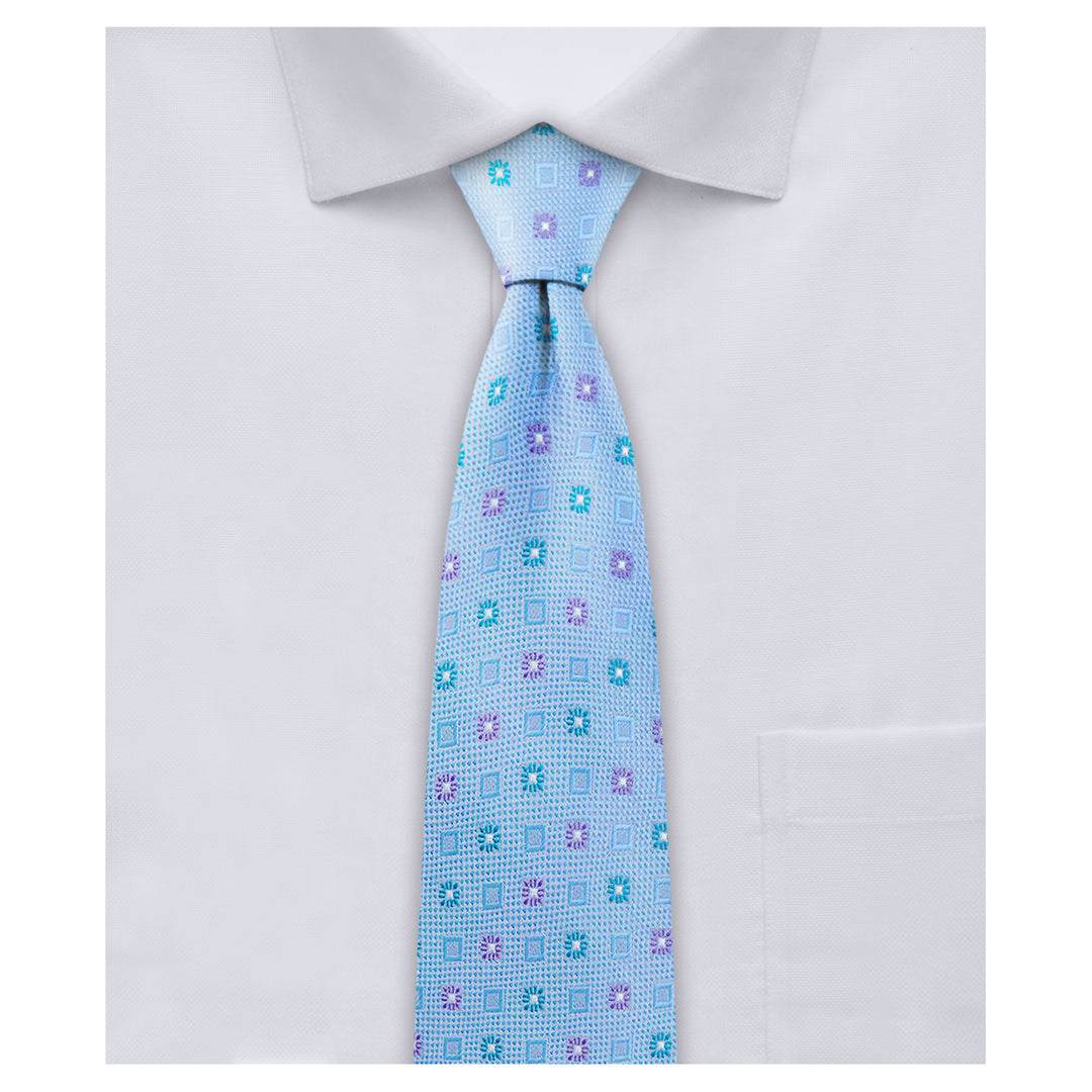 Square Deco Slim Tie - Teal Light Blue