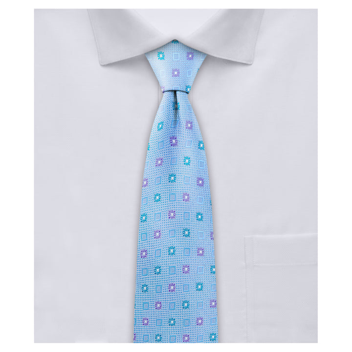 Square Deco Slim Tie - Teal Light Blue