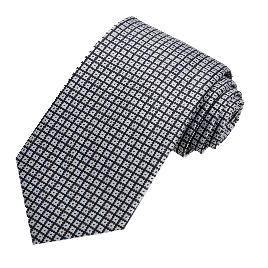 Dotted Motif Grid Tie - Black Silver