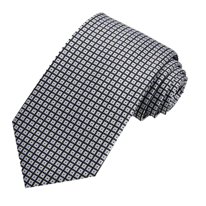 Dotted Motif Grid Tie - Black Silver