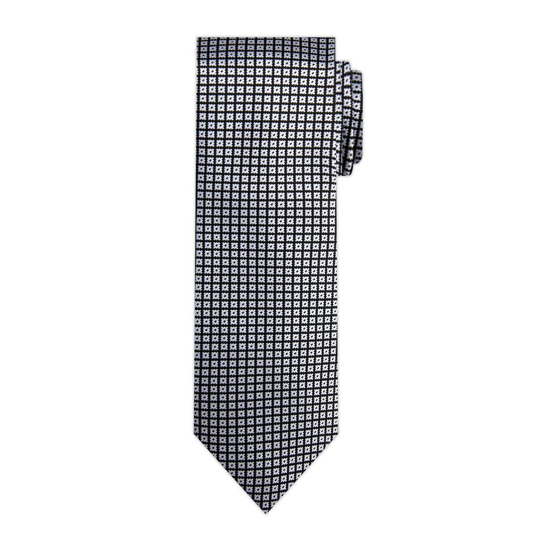 Dotted Motif Grid Tie - Black Silver