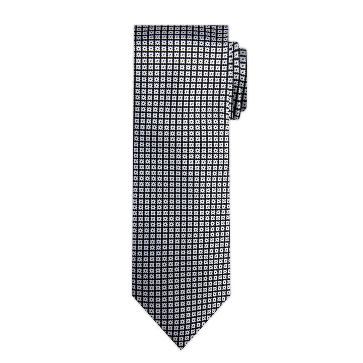 Dotted Motif Grid Tie - Black Silver
