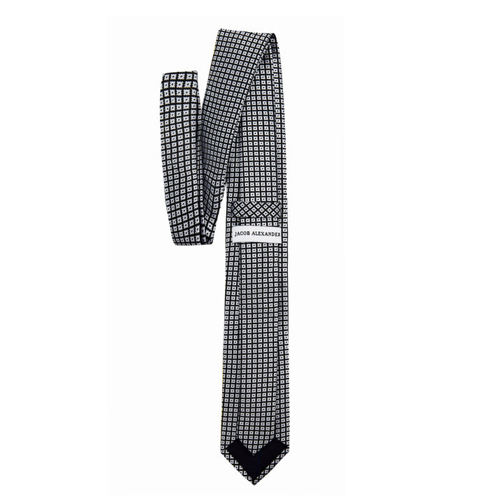 Dotted Motif Grid Slim Tie - Black Silver