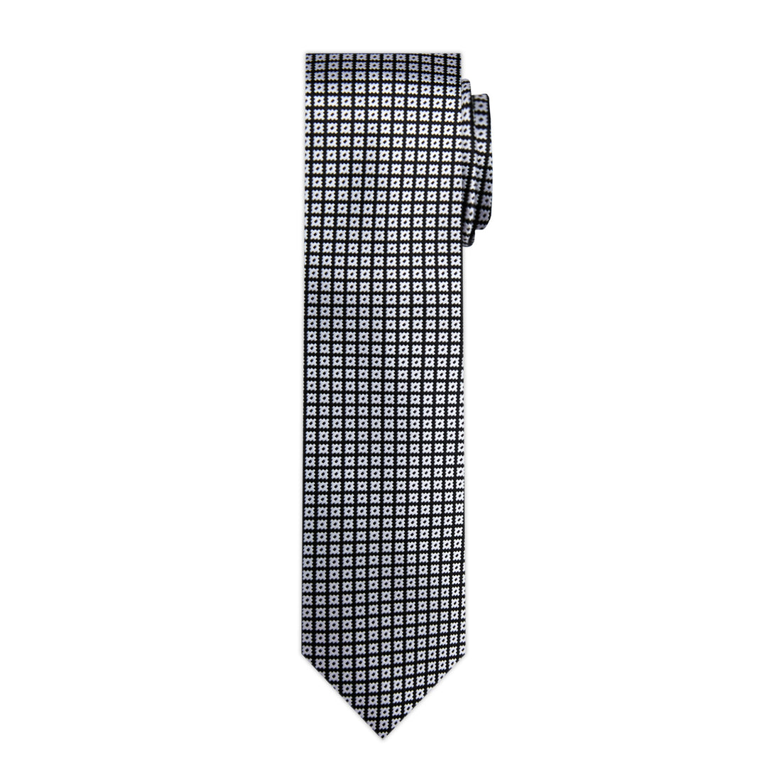 Dotted Motif Grid Slim Tie - Black Silver