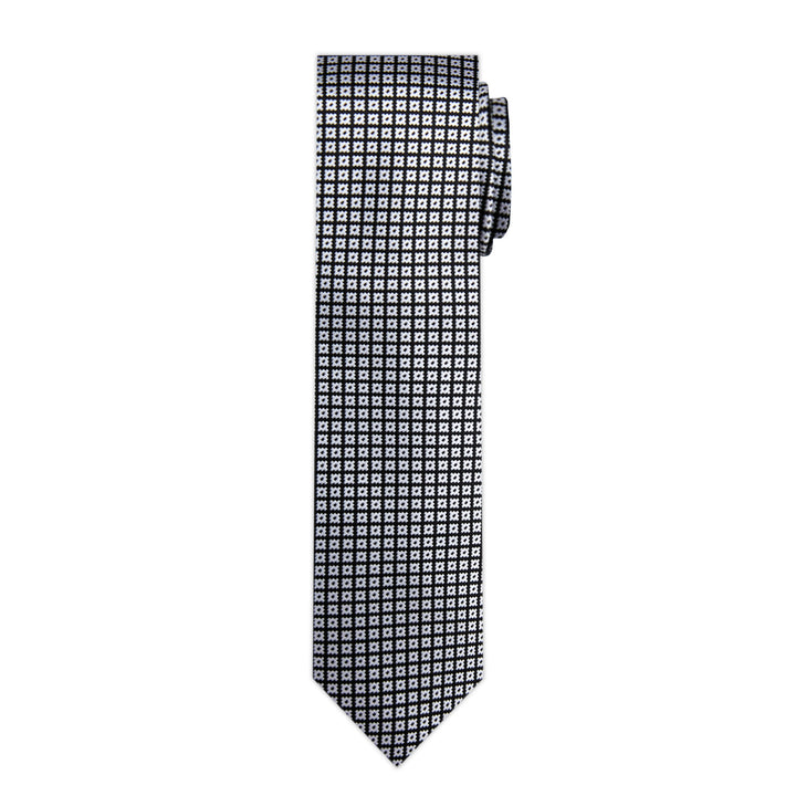 Dotted Motif Grid Slim Tie - Black Silver