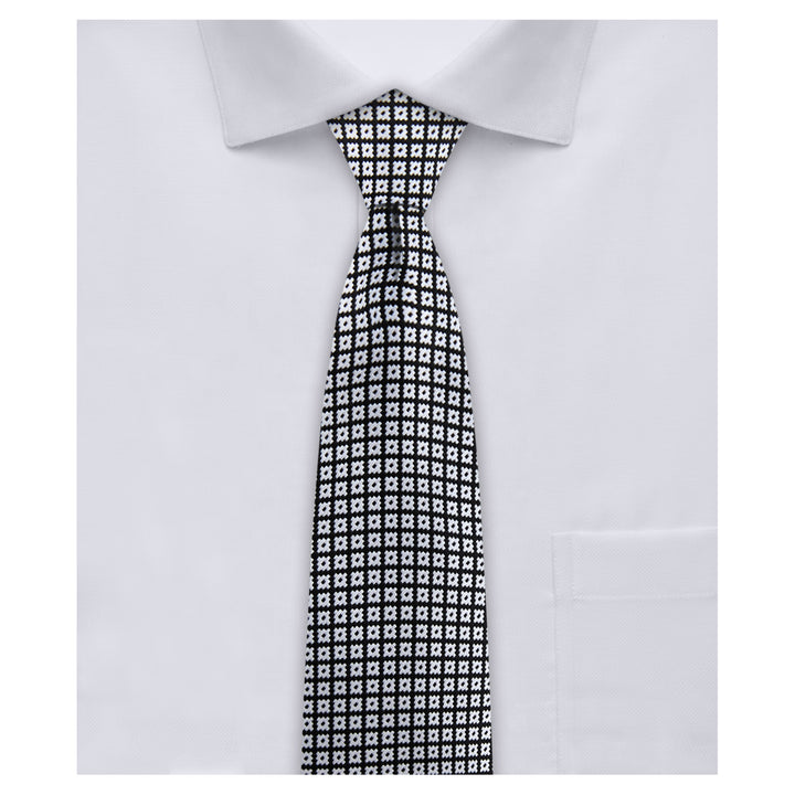 Dotted Motif Grid Slim Tie - Black Silver