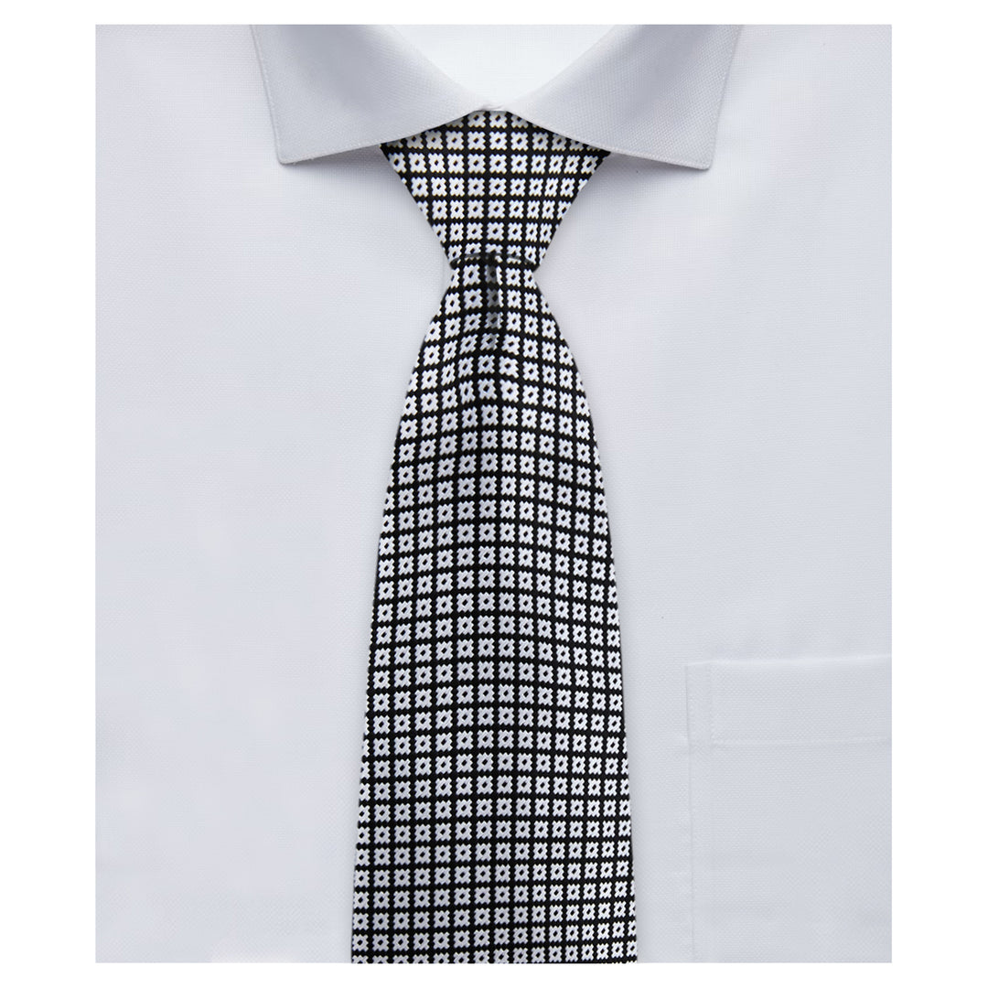 Dotted Motif Grid Tie - Black Silver