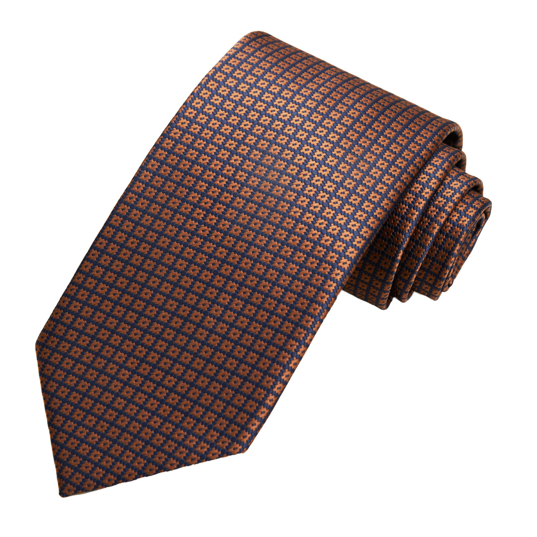 Dotted Motif Grid Tie - Blue Copper