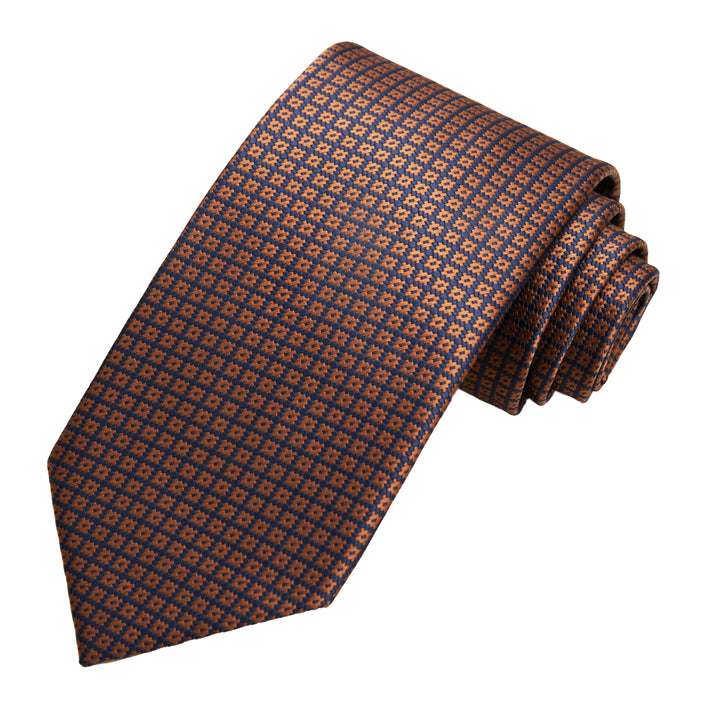 Dotted Motif Grid Tie - Blue Copper