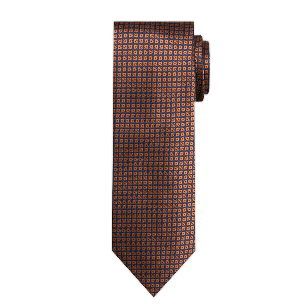 Dotted Motif Grid Tie - Blue Copper