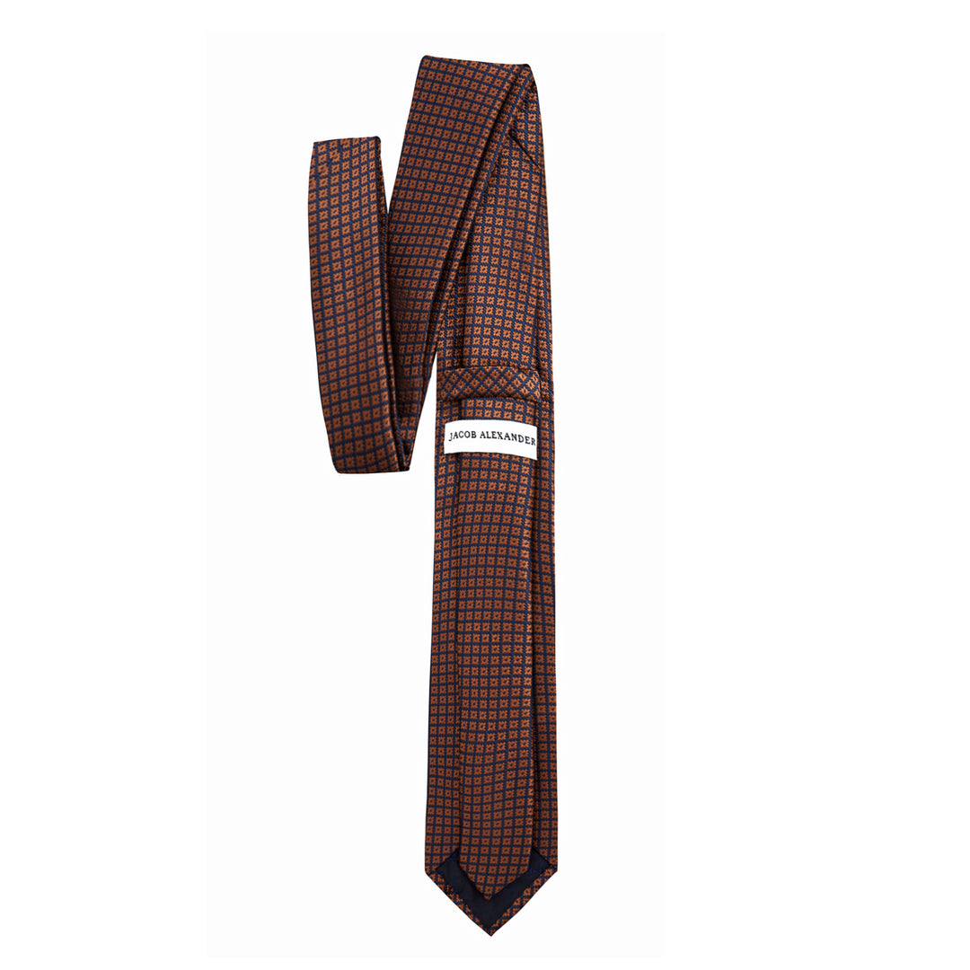 Dotted Motif Grid Slim Tie - Blue Copper