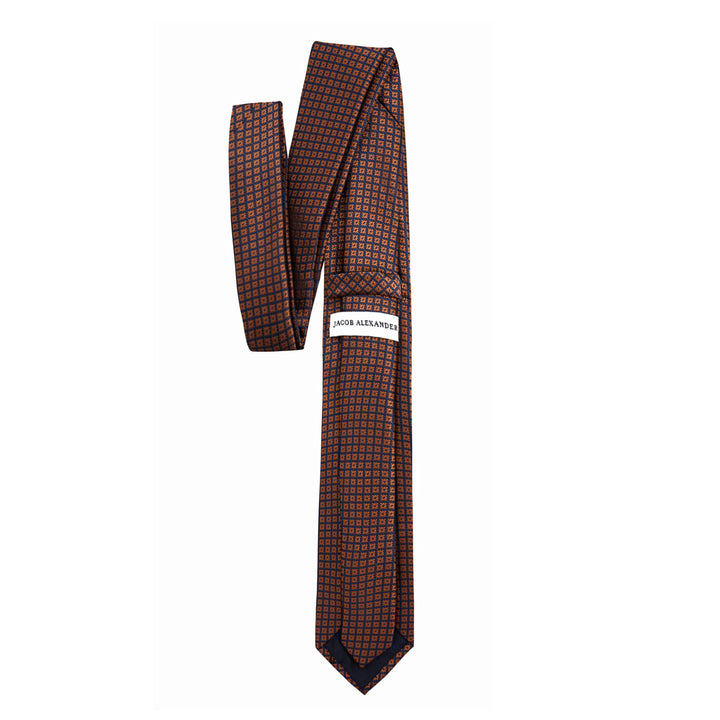 Dotted Motif Grid Slim Tie - Blue Copper
