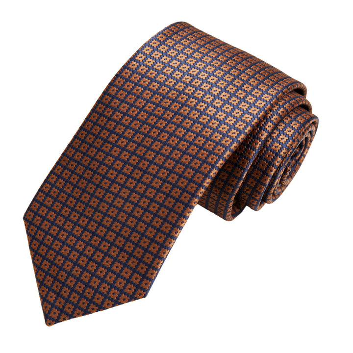Dotted Motif Grid Slim Tie - Blue Copper