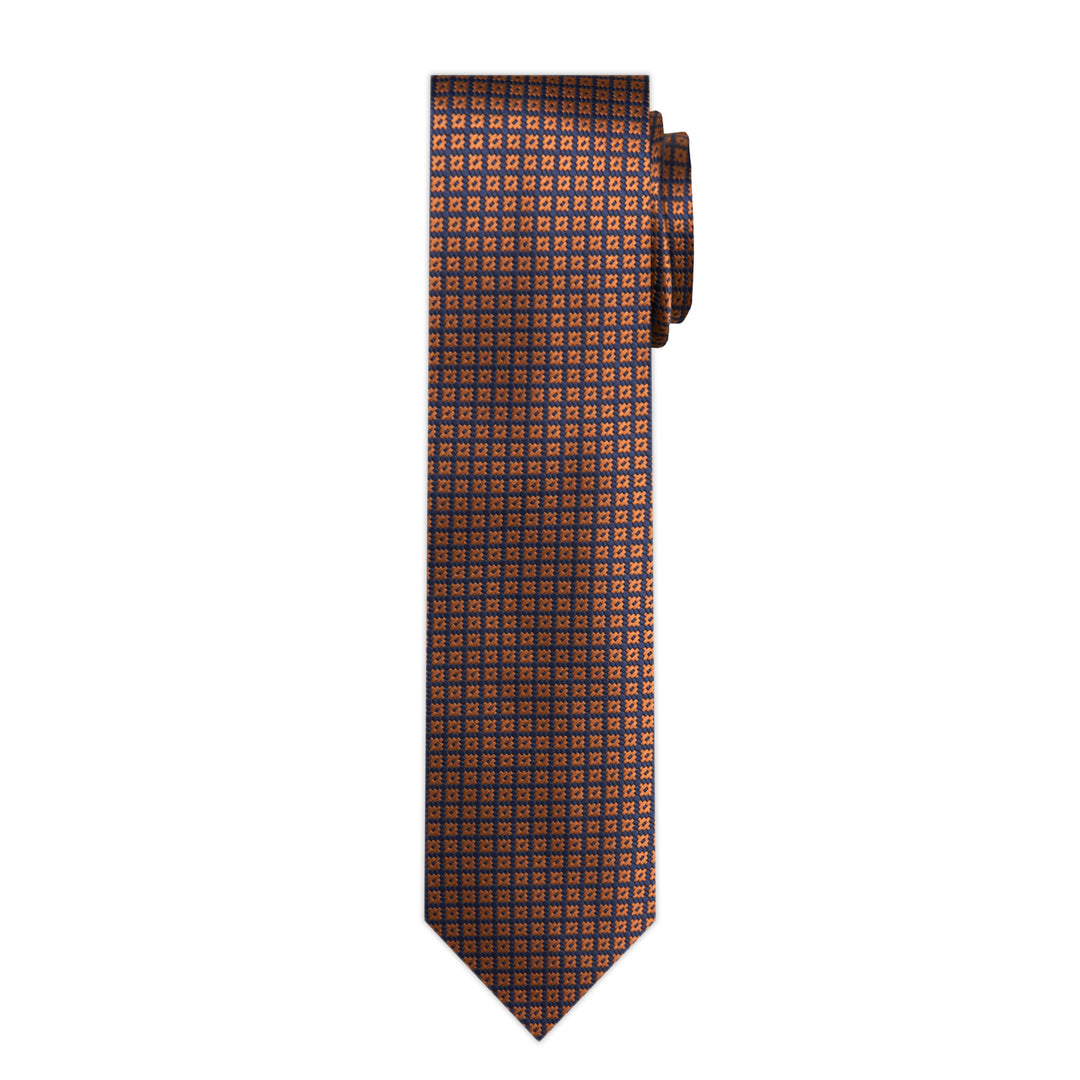 Dotted Motif Grid Slim Tie - Blue Copper