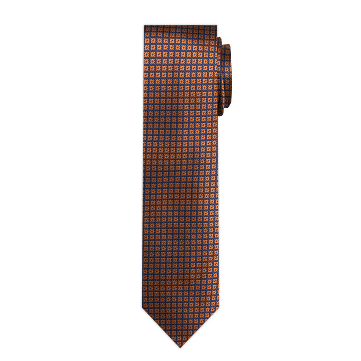 Dotted Motif Grid Slim Tie - Blue Copper