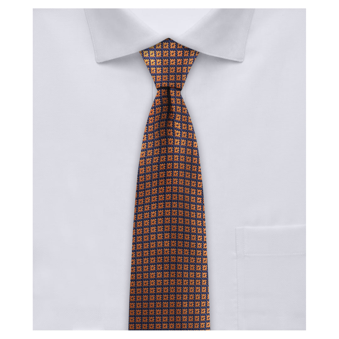 Dotted Motif Grid Slim Tie - Blue Copper