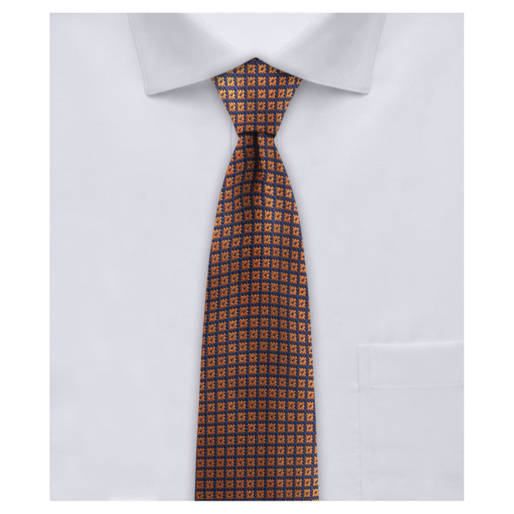 Dotted Motif Grid Slim Tie - Blue Copper