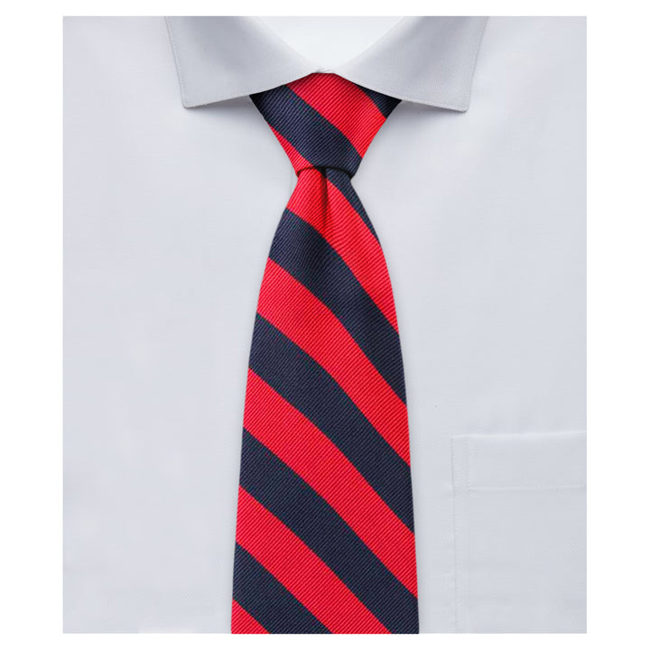 Woven Narrow-Striped Extra Long Tie - Red Black