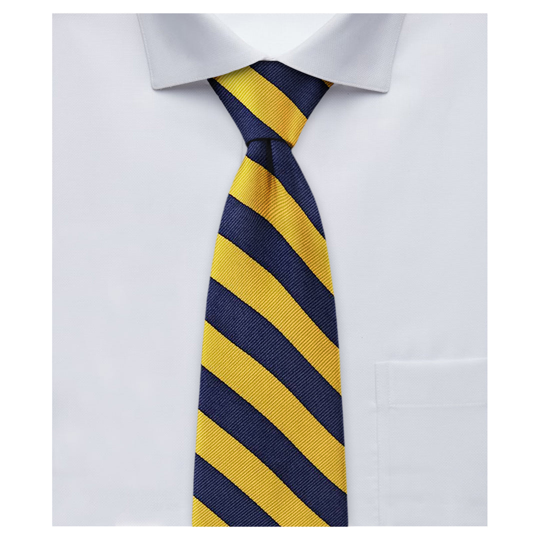Woven Narrow-Striped Tie - Gold Navy