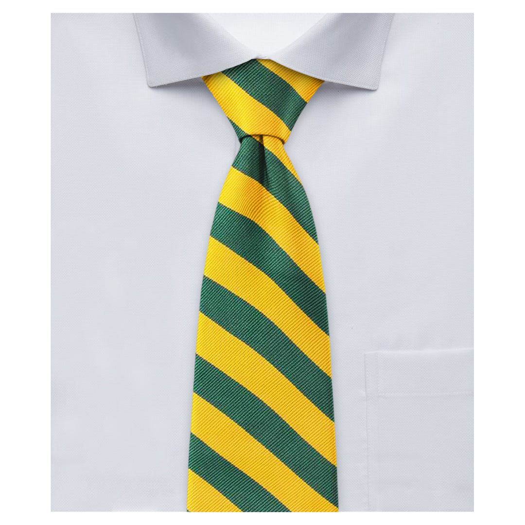 Woven Narrow-Striped Extra Long Tie - Green Gold